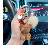 New fashion full diamond sitting bear key chain creative mink hair car key chain cute bag pendant gift.