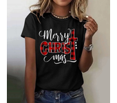 Christmas Women's Casual T-Shirs 2025 Summer Red Hat Wine Glass Graphic Tees XMAS Funny Print Tops Short Sleeve O-Neck Clothes