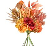 Flores artificiales falsas Plantas Arreglos florales de seda Ramos de boda Decoraciones Centros de mesa florales de plástico (Rojo otoño)