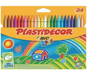 BiC Plastidecor Ceras de 24 colores Cers cilíndrica resistente a las roturas Se puede borrar y afilar, igual que los lápices de colores Ideales para niños a partir de 30 meses Estuche de 24 pinturas de colores surtidos Di