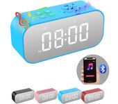Despertador con altavoz Bluetooth, reloj digital para dormitorio, despertador para adultos con sueño pesado con alarma dual, pantalla LED regulable, llamadas manos libres (negro)
