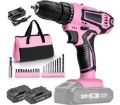 Destornillador inalámbrico de alta potencia, taladro eléctrico recargable, batería de litio, velocidad de 1400rpm, herramientas multifuncionales, taladro de impacto 25 + 1 par 21 V bolsa de diamante rosa juego integrado