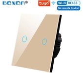 BONDA WiFi Smart Switch Alexa RF433 No Neutral Tuya Control Works With Google 1/2/3 Gang Smart Life Home Light Touch Switches EU