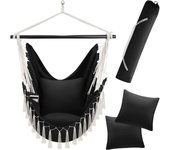 TECTAKE - Silla colgante MALIKA de estilo bohemio, capacidad de carga 150 kg  Muy cómoda y resistente, para interior y exterior  Cojines extra gruesos para mayor comodidad  Tejido de mezcla de algodón y poliéster suave, resistente y transpirable