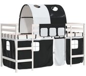 vidaXL Cama alta niños con túnel madera pino blanco negro 90x190 cm