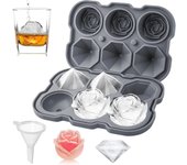 Bandeja para cubitos de hielo, bandejas para cubitos de hielo de 2 pulgadas con tapas, bandeja para cubitos de hielo de silicona con 3 cavidades y máquina para hacer bolas de hielo con 3 diamantes, color gris