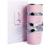 Yara Rosa Perfume Árabe, Lattafa Original 100ML - Incluye Atomizador 5ml - Lacosvi Recargable De Perfume Dulce de Frutas Tropicales, Vainilla y Sándalo - Regalo para Mujer