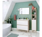 Pack de muebles de Baño Verona con Lavabo cerámico y Columna de Almacenaje Color Roble y Blanco Brillo