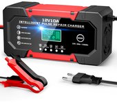 Cargador de badería inteligente para Coche, motorteta, carro, 10 A, 12 V, LiFePO4, con 5 Modos de reparación y Pantalla LCD. AGM Gel Húmedo LiFePO4.
