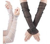 2 pares de guantes largos ultrafinos de encaje de las mujeres protección ultravioleta del sol, calentadores de enfriamiento malla tul protector solar mangas brazos sin dedos piernas accesorios para fiesta