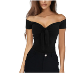 2024 euro-n spring and summer lady pure color V-neck elegant beach party slim T-shirt