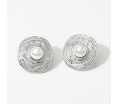 Peri'sBox Pearl Large Circular Earrings Women's Textured Spiral Discs Retro Elegant And Personalized Jewelry Party Gifts