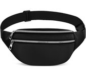 Bolsa de faja, impermeable 2 bolsos con Cremallera riñonera Bolsa de Giro cinturon ajustable Waistpacks para helbres Mujeres al Aire Libre, Deporte, senderismo, Viajes (Negro)
