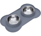 Anti-slip Double Dog Bowl With Silicone Mat Durable Stainless Steel Water Food Feeder Pet Feeding Drinking Bowls for Dogs Cats