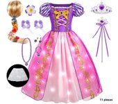 Rapunzal Dress Girls LED Lights Up Dress Kids Princess Dresses Rapunzal Cosplays Costumes Carnival Children Clothing