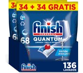 Finish Powerball Quantum, 136 | 204 Pastillas para Lavavajillas, Limpieza y Brillo Potentes, Aroma Regular Formato 2x68 | 3x68