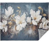 Manta de sofá con estampado floral de magnolia azul y blanco, suave y cálida, ideal para dormitorio, viajes y camping, 140 x 180 cm.