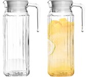 2 Pack Plastic Pitcher 1.1L Water Jar with Ribbed Design BPA-Free Clear Plastic Water Pitcher with Vented Lid for Ice Tea Coffee