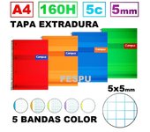 Cuadernos Campus Bloc A4 - 160 Hojas - Cuadrícula 5mmx5mm - 5 Bandas Colores - Tapa Forrada
