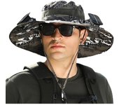 Sombrero de ala ancha con ventilador solar para pesca, con 2 ventiladores solares y carga USB, para hombre, senderismo al aire libre, para adultos