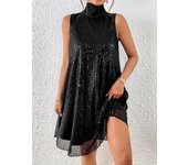 plus size Women's elegant sequin mid-length skirt-casual high neck, sleeveless A-line flare skirt perfect for summer outings