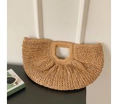 Summer Straw Women Half-moon Beach Handbag Rattan Handmade Handle Fashion Kintted Tote Bag