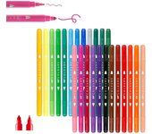 MP - Rotuladores Doble Punta para Colorear, Dibujar o Subrayar. Punta Fina y Punta Gruesa para Lettering Caligrafia Cómic Bocetos, Rotuladores Acuarela Marcadores ilustraciones, Caja de 24 Marcadores