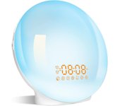 Radio despertador luminoso, lámpara de noche con 20 niveles de brillo, simulador de amanecer y anochecer, 2 despertadores, luz de noche para niños con 7 sonidos naturales + grabación + radio FM, 7 colores, idea de regalo