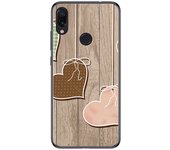 Tumundosmartphone FUNDA de GEL TPU para Xiaomi Redmi Note 7 diseño Corazones Madera Dibujos