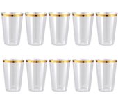 10/50/100pcs 10 oz gold plastic cup with gold border, disposable cup, perfect for weddings, Thanksgiving, Christmas