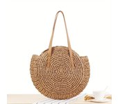 Hollow Woven Straw Bag Round Vacation Shoulder Bag Large Capacity Simple Round Woven Beach Bag Casual Shoulder Bag Travel