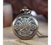 Antique Steampunk Bronze Hollow Gear Movement Quartz Pocket Watch Pendant Gift With Chain Boys Men