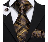 Barry.Wang Plaid Silk Men Tie Handkerchief Cufflinks Set Designer Jacquard Checked Necktie for Male Wedding Team Groomsman Corp