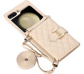 Crossbody Cards Slot Wallet Leather Case for Samsung Galaxy Z Flip 6 5 4 3 Flip5 Flip6 5G Lanyard Diamond Embossing Strap Cover