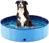 Piscina plegable para perros, piscina extra grande para niños/mascotas, bañera plegable extra grande, bañera, lavabo de limpieza, PVC antideslizante y resistente al desgaste, drenaje lateral en espiral, azul
