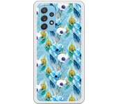 Funda compatible con Samsung Galaxy A72 - Patron flores y plumas azules