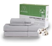 Sábanas de Algodón tamaño Queen-Sábanas de Algodón Egipto de 600 Hilos, suave, transpirables y refrescantes, with Bolso Profundo, Juego de 4 piezas, color Blanco