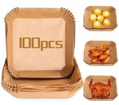 Papel para freidora de aire, freidora de aire, 100 unidades, 20-24 centímetros, sin BPA, desechable, horno, accesorios para freidora sin aceite