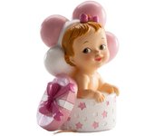 Figura para Tarta Bautizo Bebé Regalo y Globos Rosa - No Comestible