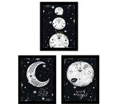 Nacnic - Set de 3 Láminas de Lunas, Planetas y Estrellas - Poster Papel 250 Gr - Marcos de Fotos y Arte de Pared