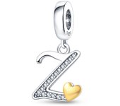Fit Pandora 925 Original Bracelets 925 Silver Color 26 Gold Heart Zircon Letter Charms Beads DIY Creative Birthday Jewelry Gifts