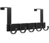 Gancho para colgar sobre la puerta: percha para colgar sobre la puerta con 5 ganchos para ropa, toallas, abrigos y bolsos, perchero negro para colgar sobre la puerta para sala de estar, baño y dormitorio