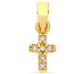 Cruz Colgante Oro 9k niña 6 mm. combinada 6 diamantes 0.005ct.