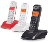 Motorola S1203: Teléfono Inalámbrico Retroiluminado de 3 Terminales en Negro, Rojo y Blanco