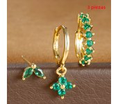 3PCS Stainless Steel Multicolor Crystal Hoop Earrings Set For Women Zircon 18K Gold Plated Huggie Pendant Piercing Jewelry