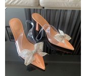 Transparent High Heels For Women 2024 Summer Pointed Toe Heeled Sandals Fashion Bow Slingbacks Pumps Ladies Stiletto Shoes