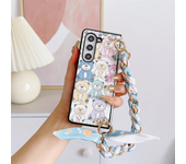 Cute Bear PU Leather Cover with Scarf Handbag Style Chain Wrist Strap For Samsung Galaxy Z Fold 6 5 4 3 5G Hard Shell Phone Case