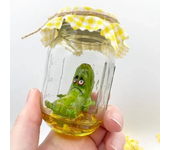 Grumpy Pickle In A Jar Sculpture Creative Mini Grumpy Clear Glass Pickle Statue Funny Aojiao Jar Pickle Cartoon Display