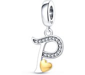 100% 925 Silver Small Pendant With Gold Lucky 26 Letters A-Z Design Charms Beads Fit 3mm Bracelets DIY Fine Jewelry Making