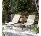 Outsunny Pack de 2 Tumbonas Jardín Exterior Tumbonas Plegables Reclinables en 5 Posiciones con Estructura Metálica y Asiento de Malla Transpirable para Playa Piscina 164x54x84 cm